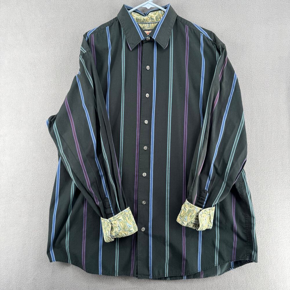 Vtg Jerry Garcia Button Down Long Sleeve Mens XLT Cotton Blend Striped Flip Cuff